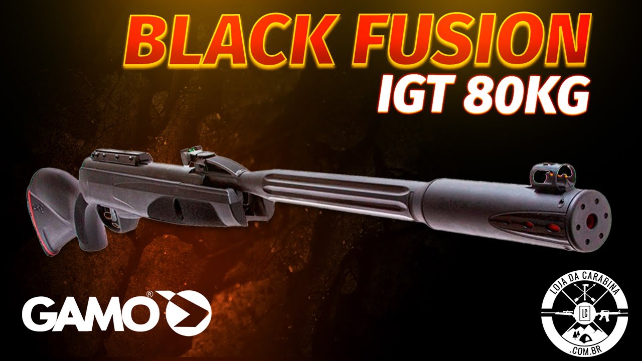 Carabina Gamo MACH 1 Black Fusion 5.5mm Gas Ram IGT 80KG Com Silenciador Sistema Whisper