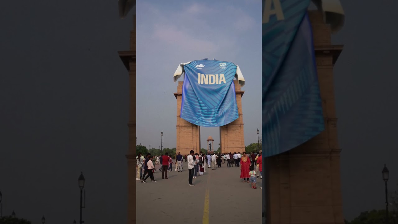 JSW Indian Olympics Jersey flying over India&nbsp;Gate