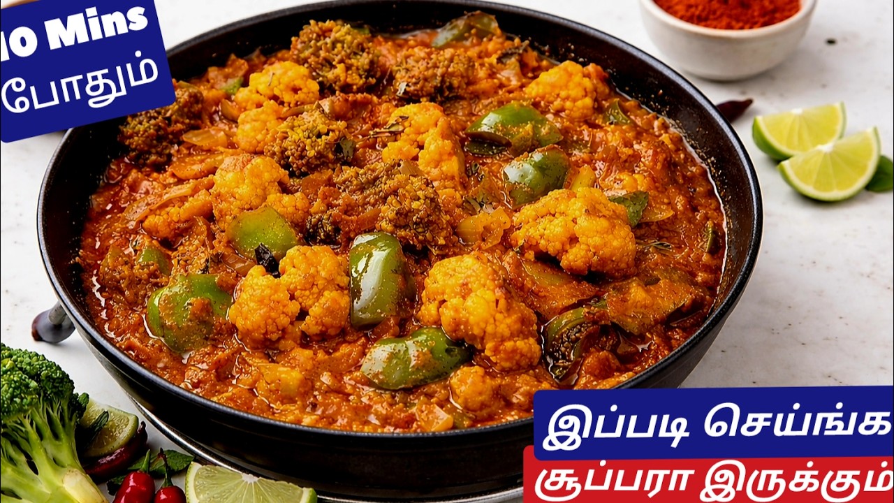 ப்ரோக்கோலி காலிஃப்ளவர் கிரேவி | Cauliflower Brocoli Recipe in Tamil | Sidedish for Chapathi in Tamil