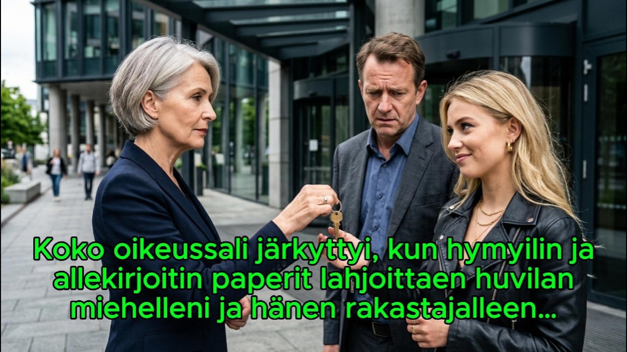Koko oikeussali j&auml;rkyttyi,kun hymyilin ja allekirjoitin paperit lahjoittaen huvilan miehelleni ja...