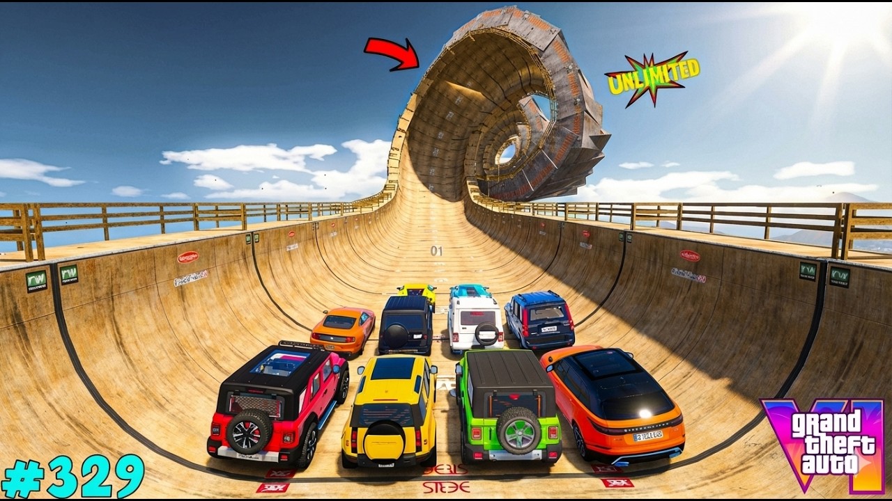 How Franklin Survived 12 Cars 😱 | Extreme Unlimited Spiral Ramp Challenge Gta5