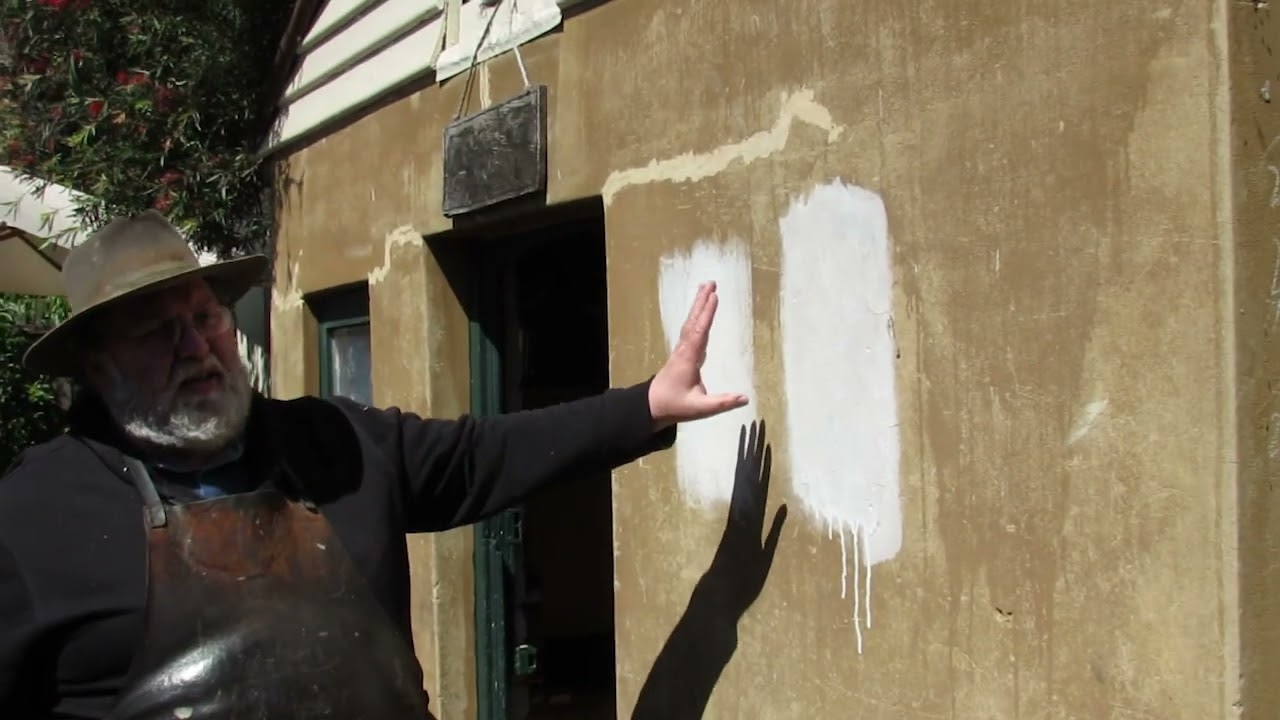 Lime Washing experiments - the walls of the workshop.