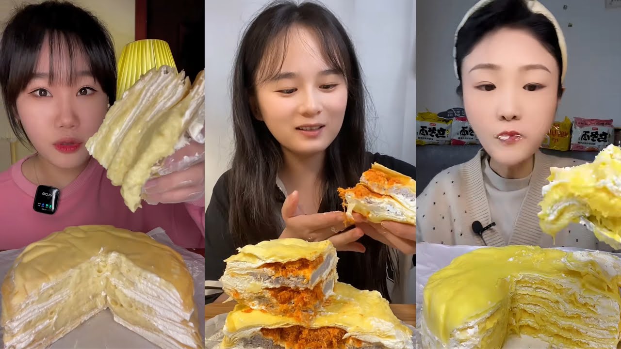ASMR Mukbang | Eating Crispy Crepe Cake & Creamy Dessert 🍰🥞 | No Talking