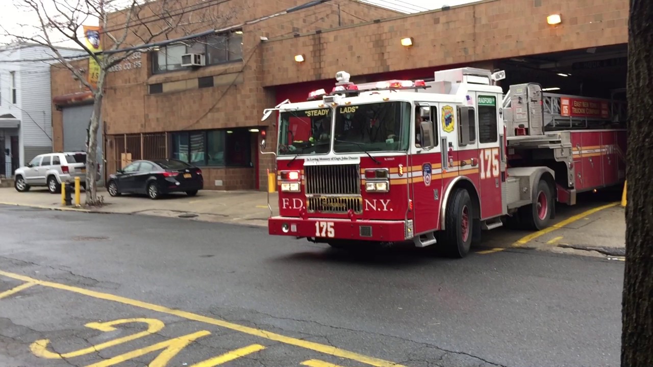 BRAND NEW FDNY TILLER 175 RESPONDING FROM QUARTERS ON BRADFORD STREET IN EAST NEW YORK, BROOKLYN.