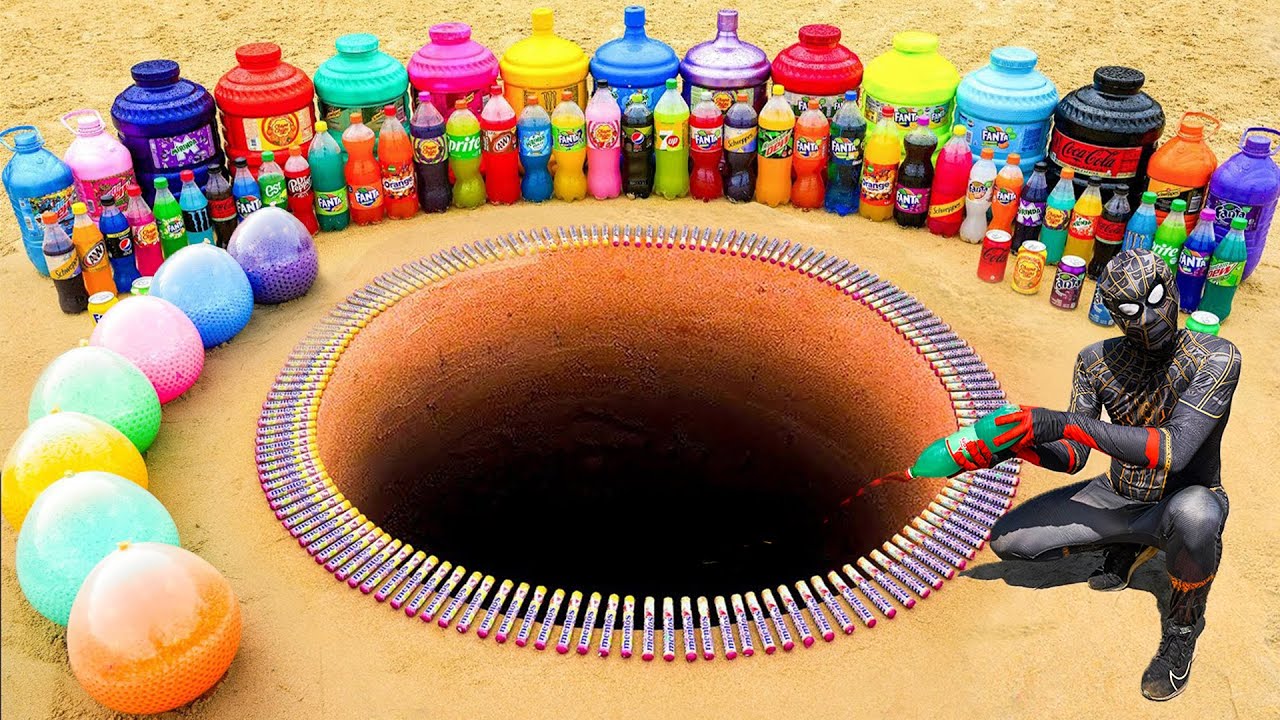 Experiment: Giant Balloons Eruption from Big Mirinda, Pepsi, Fanta, Coca Cola vs Mentos Underground