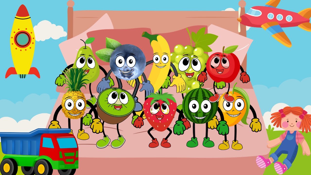 Ten little fruits jumping on the bed | Ten In The Bed | Ten in the Bed - Nursery Rhymes & Kids Songs