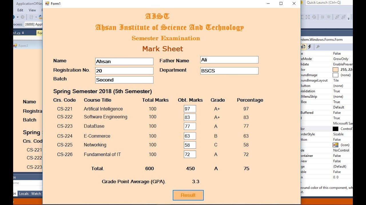 How to make Mark Sheet in Visual Studio Windows Form Application C#?