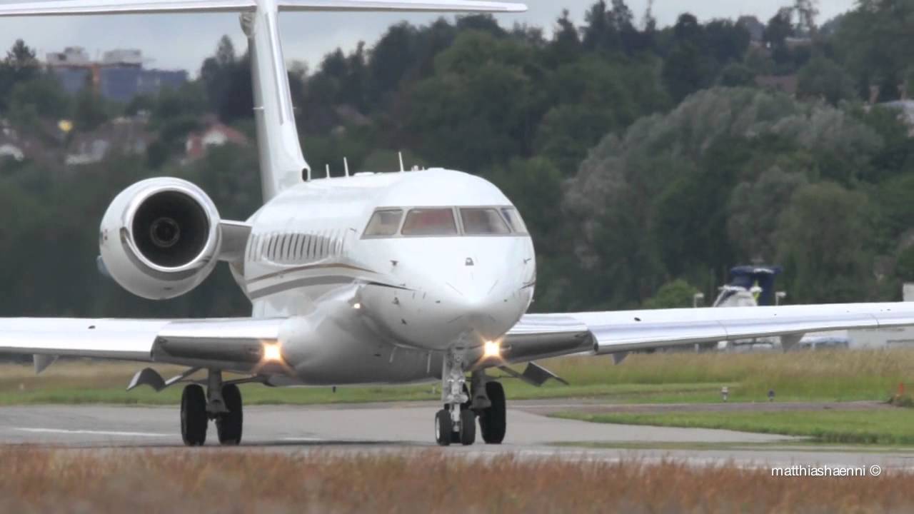 Bombardier BD-700-1A10 Global Express XRS Take Off at Airport Bern-Belp
