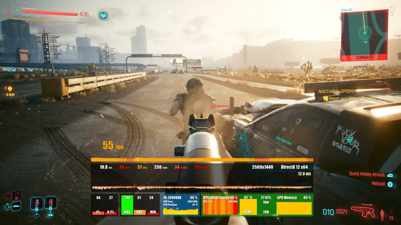 Cyberpunk 2077 (1440p) on Core i9-13900HX and GeForce RTX 4090 Laptop - HP OMEN 17-ck2001 (837W7UA)