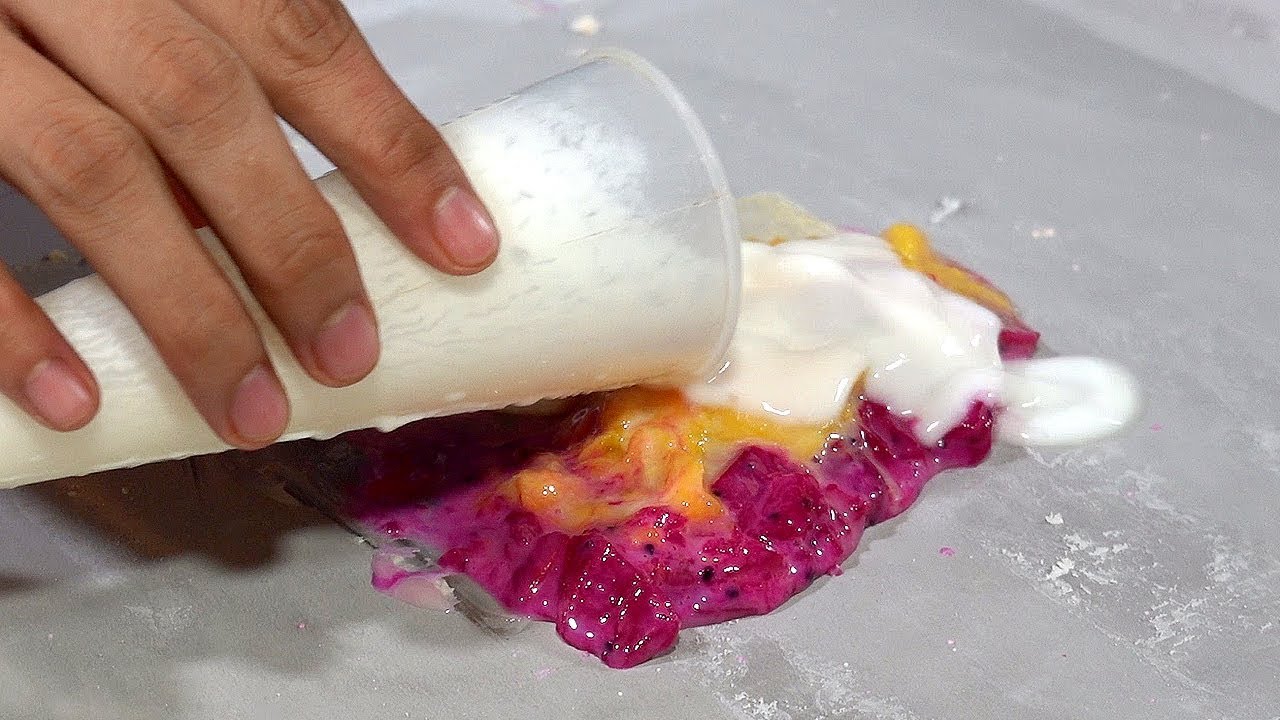 Dragon Fruit + Mango Ice Cream Rolls, Choice 2 from 18 Fruits - Vietnam Street Food