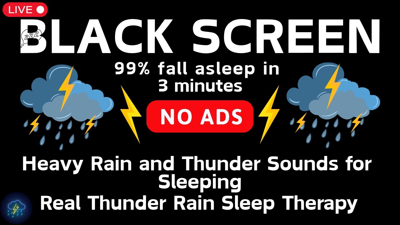 🔴 Звуки сильного дождя и грома для сна | Реальная терапия сна с помощью грома и дождя