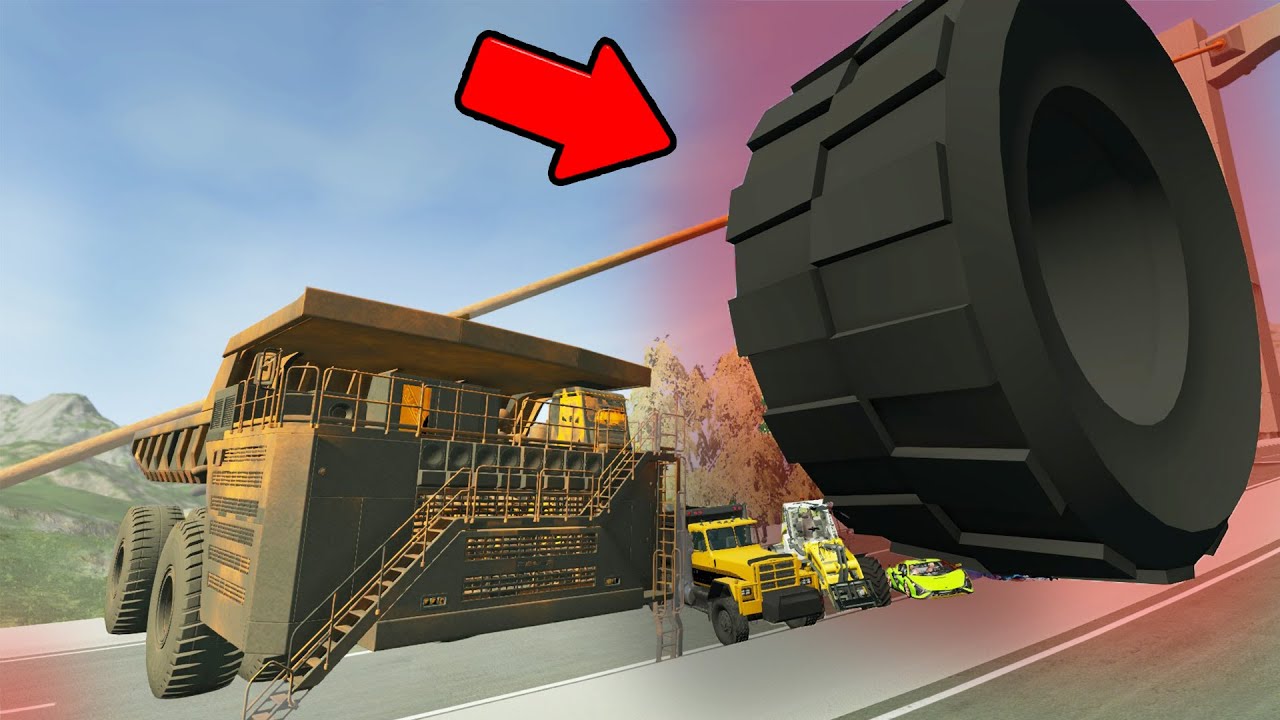 Huge Wheel vs Cars! 10000 kg Crashes in BeamNG drive. Carantine.