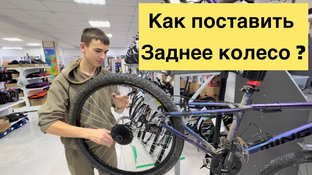 Как установить заднее колесо на велосипеде.