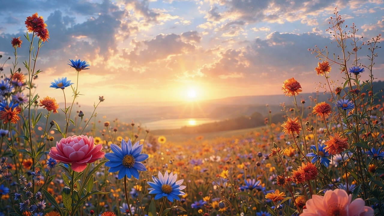 1 HOUR Quiet Sunset with Flowers | Calm Ambient Background Music for Focus, Relaxation & Peace
