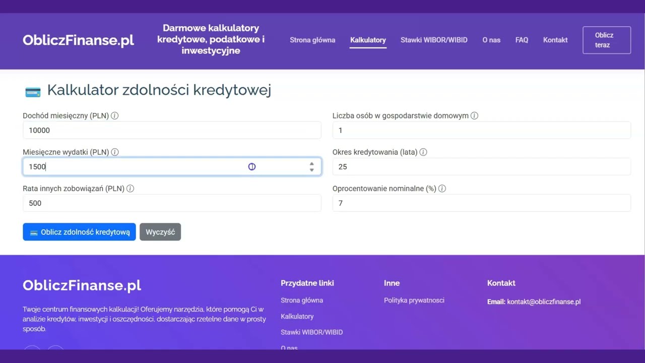 Kalkulator zdolności kredytowej - ObliczFinanse.pl