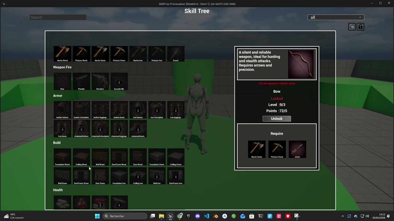 demonstration of the modular skills tree system