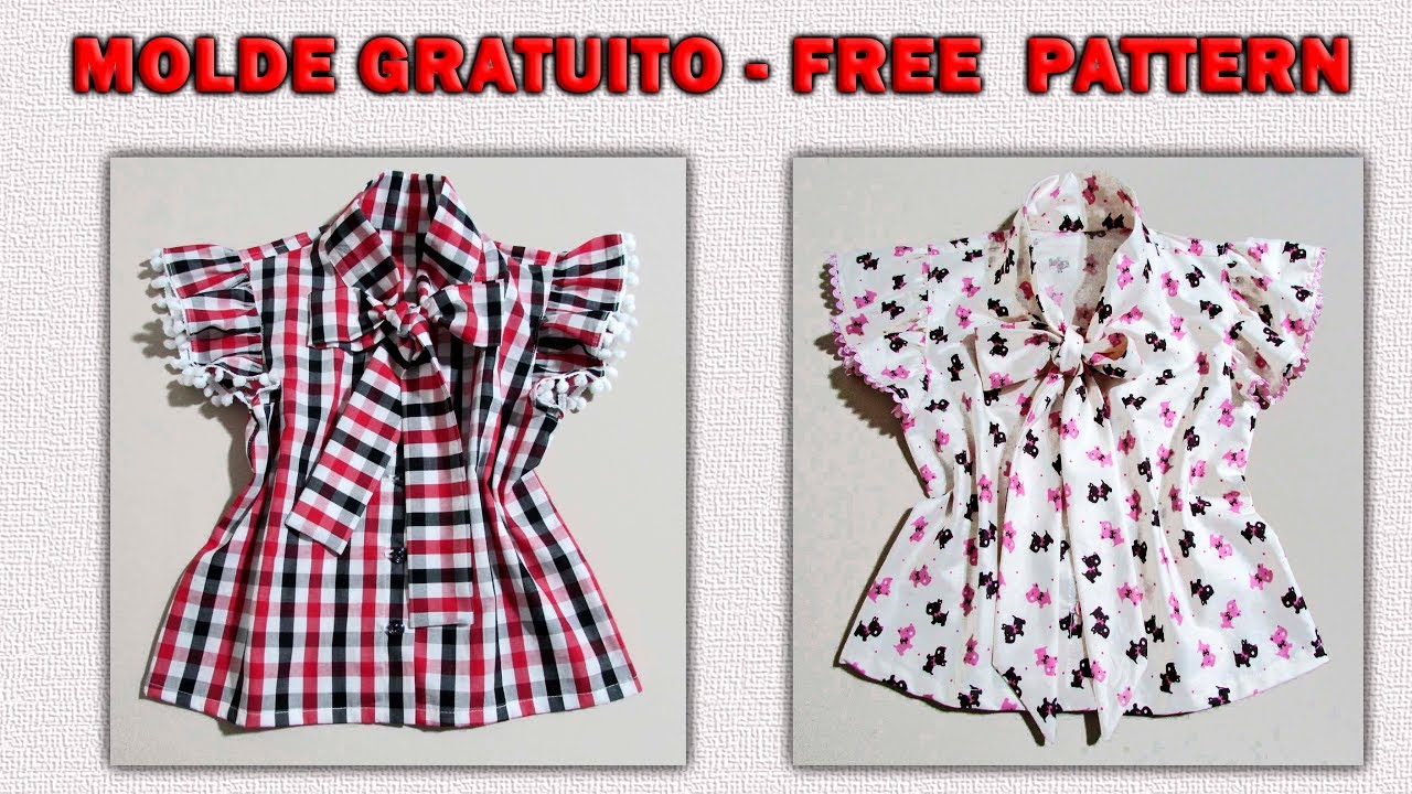 Blusa com Laçarote   3 a 7 anos - Molde Gratuiyo Free Pattern