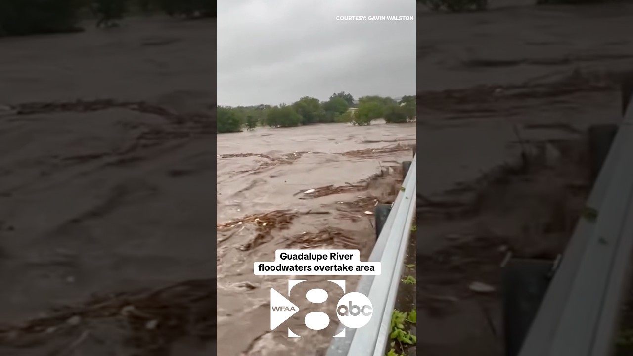 A Texas man captured footage of the Guadalupe River rising, eventually crashing into a roadway
