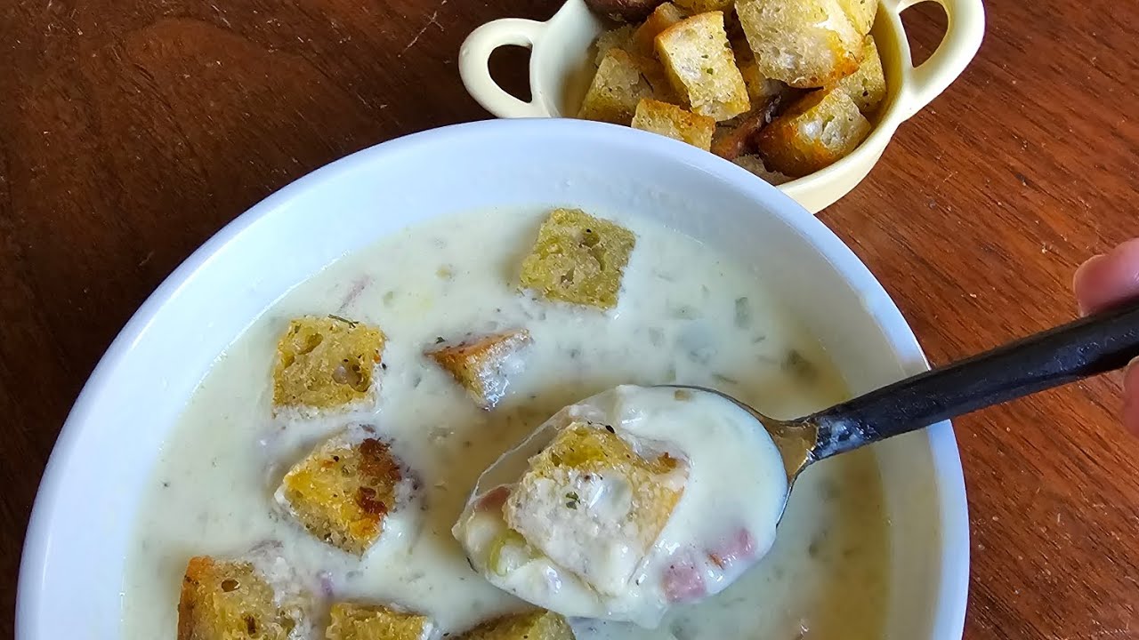 Chicken Cordon Bleu Soup With Sourdough Croutons