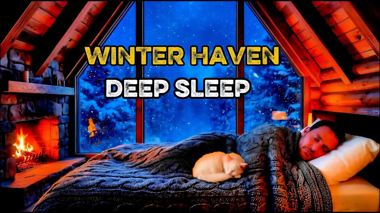 Heavy Snowstorm & Crackling Fireplace in a Cozy Winter Cabin | ليلة شتاء دافئة للنوم العميق ❄️🔥