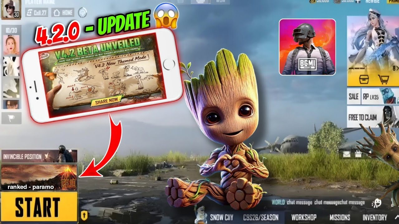 4.2 Update ( Beta ) 😱 Groot Arrived! New Power Paramo Map + OP Features In Pubg & Bgmi🔥
