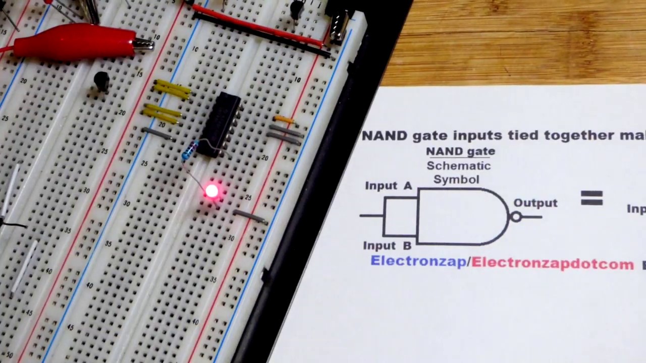Quick NOT gate made from NAND universal gate demonstration by electronzap electronics