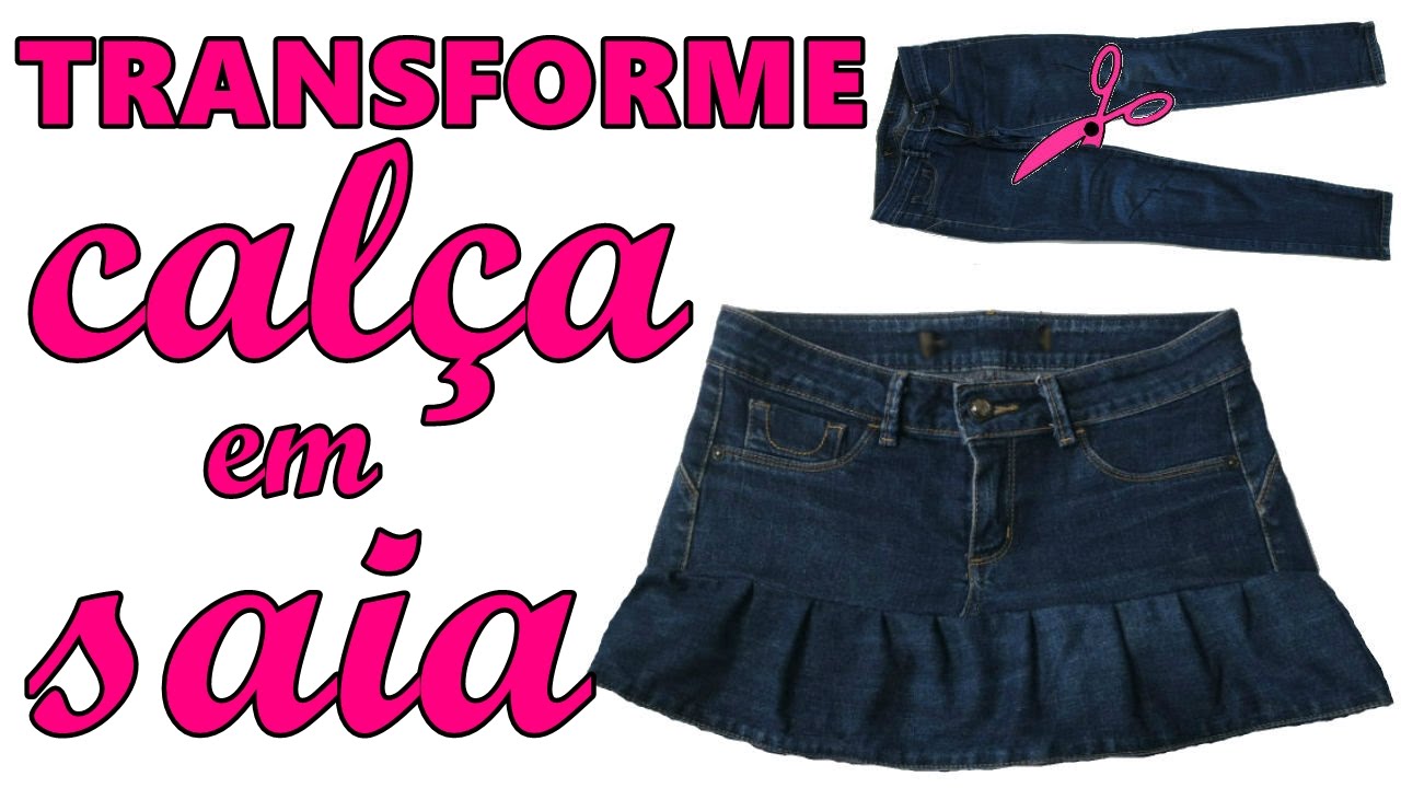 Transforme calça jeans em saia - Diy saia com babado - Suellen Redesign