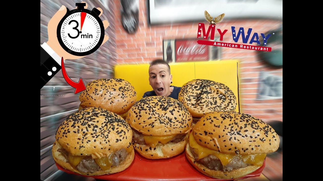 R&Eacute;CORD 5 HAMBURGUESAS CHEESEBURGER 1.5 KG EN SOLO 3 MINUTOS   *CHEESEBURGER CHALLENGE