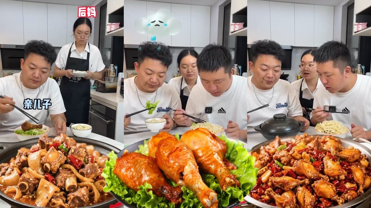 儿子本来想把鸡腿都给老公，结果自私老公却把所有面条占为己有！【小叶很会吃】
