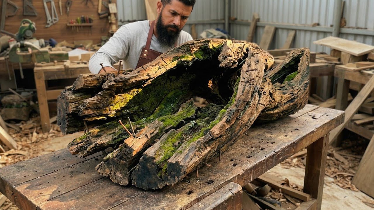 Everyone Thought This Hollow Log Was Useless… A Young Craftsman Turned It into a One-of-a-Kind Table