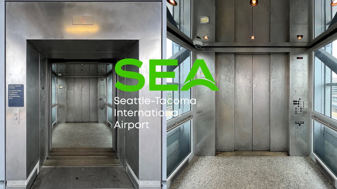Большой гидравлический экскурсионный лифт ThyssenKrupp — станция SEATAC Airport Link — Сиэтл, шта...