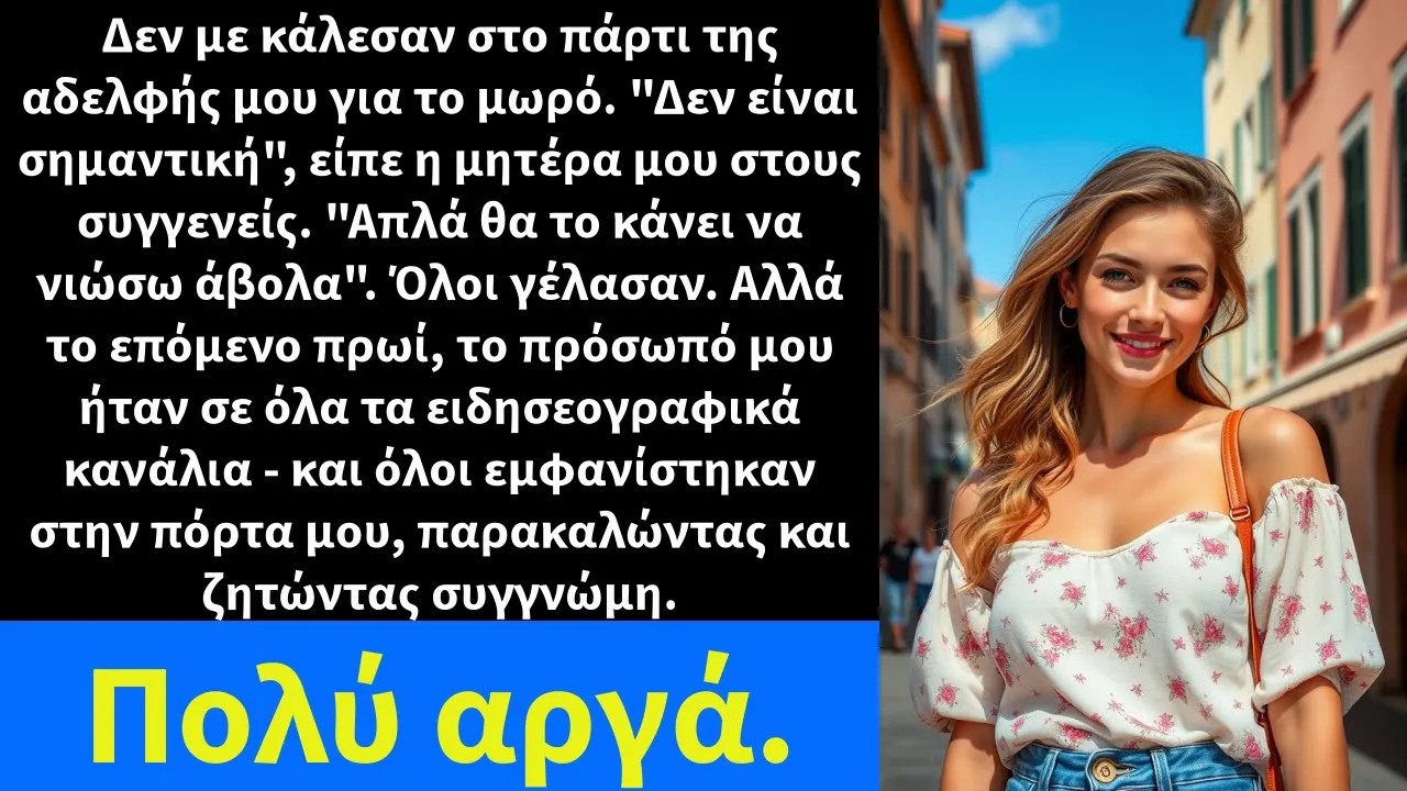Δεν θα έπρεπε καν να είσαι εδώ! φώναξε ο αδελφός μου  Τότε η μητέρα μου έριξε κρασί στο πρόσωπό