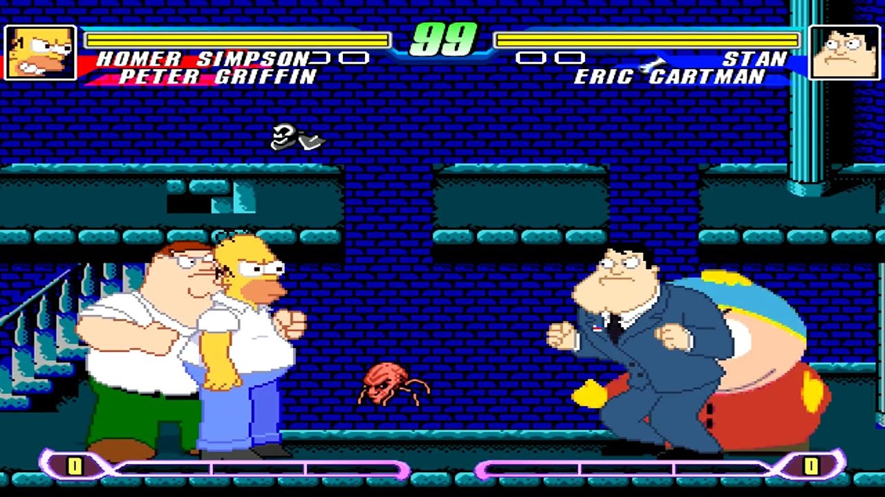 Homer Simpson & Peter Griffin vs Stan Smith & Eric Cartman MUGEN Battle!!!