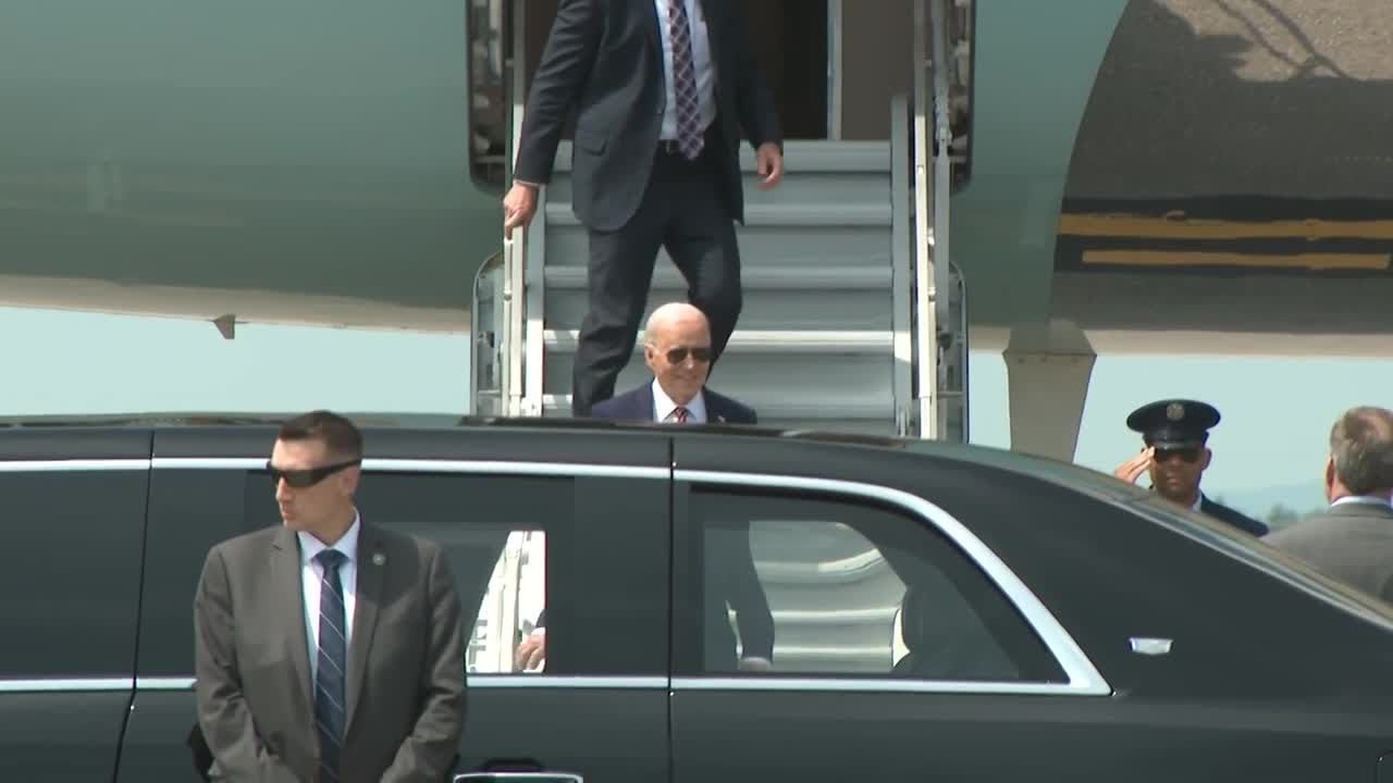 Raw video: President Joe Biden arrives in New Hampshire