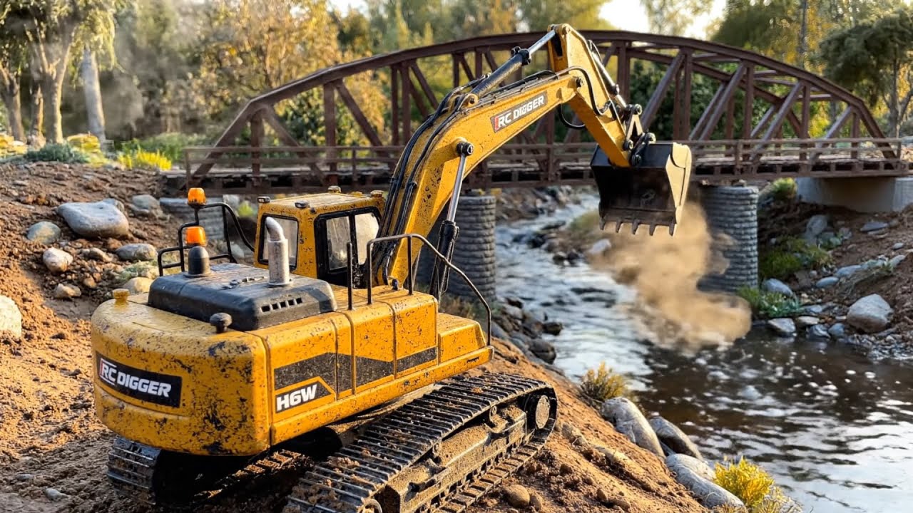 Epic RC Construction Site: Trucks, Cranes, Excavators & Mini Bridge Build!