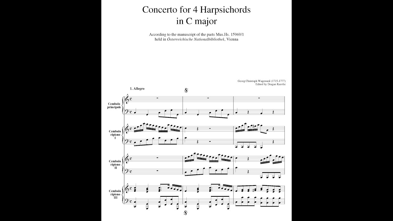 Concerto for 4 Harpsichords in C Major By Georg Christoph Wagenseil (with Score)