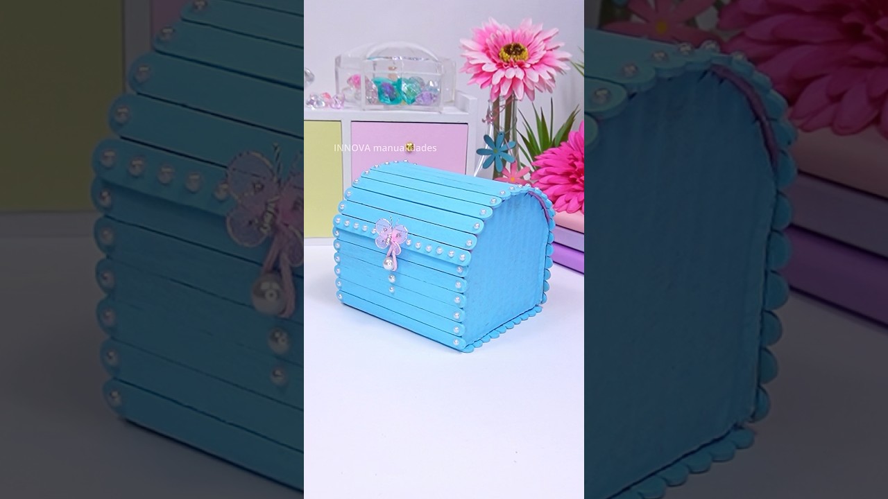 DIY caja cofre con palitos de helado 💕 Manualidades f&aacute;ciles #diy #manualidades #ideas #tutorial