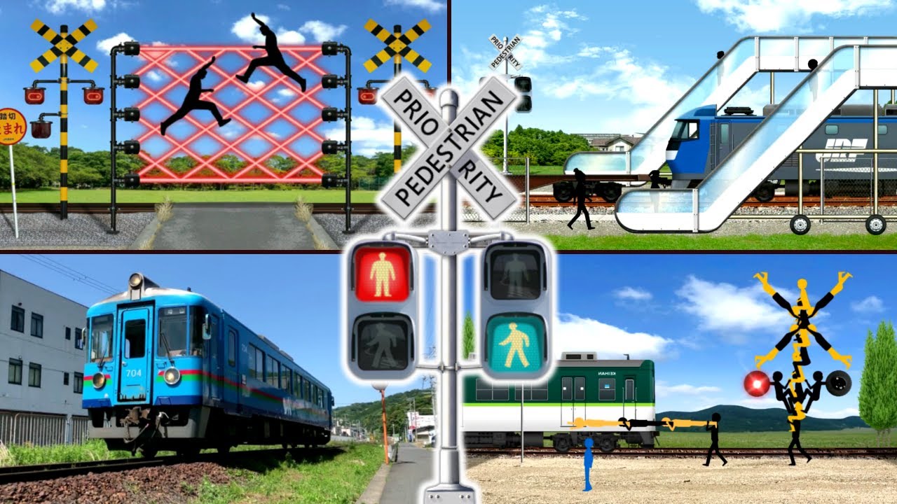 踏切カンカン総集編#5　～踏切をわたる人々編～ 【踏切アニメ】/ Train & Railroad Crossing All Anime#5