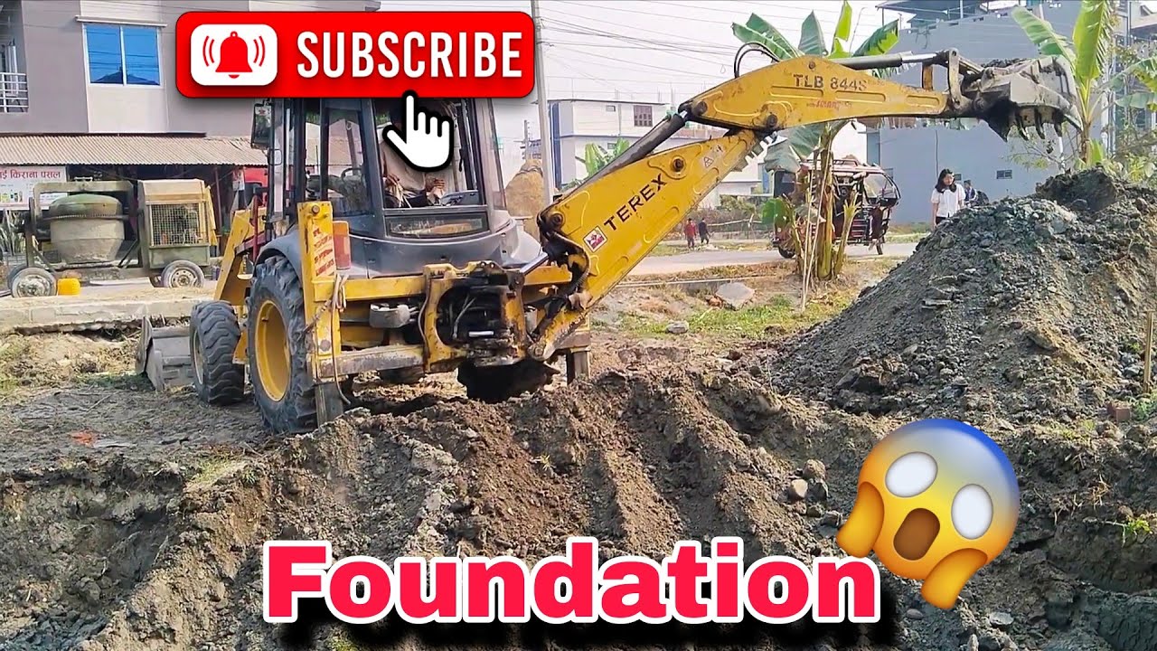 Backhoe loader digging the foundation of a house.#jcb #excavator #terex #cat #construction #yt