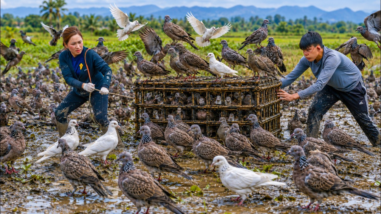 Catching Hundreds of French Turtle Doves in Muddy Fields | Fresh Birds Sold at Village Market