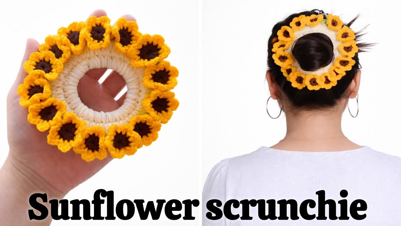 How to 🧶crochet sunflower🌻 scrunchie | step by step full tutorial | Hindi 
