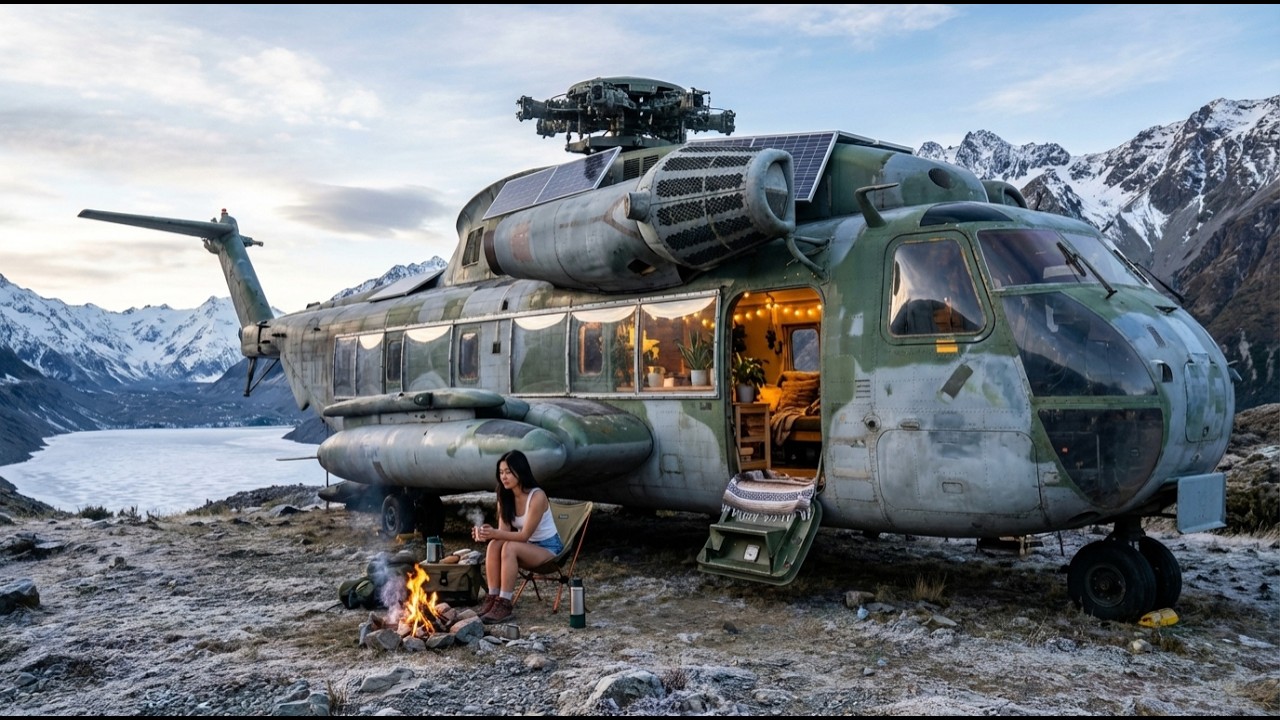 Building a Dream House Inside an Abandoned CH-53 Sea Stallion Helicopter in a Redwood Forest Clearin