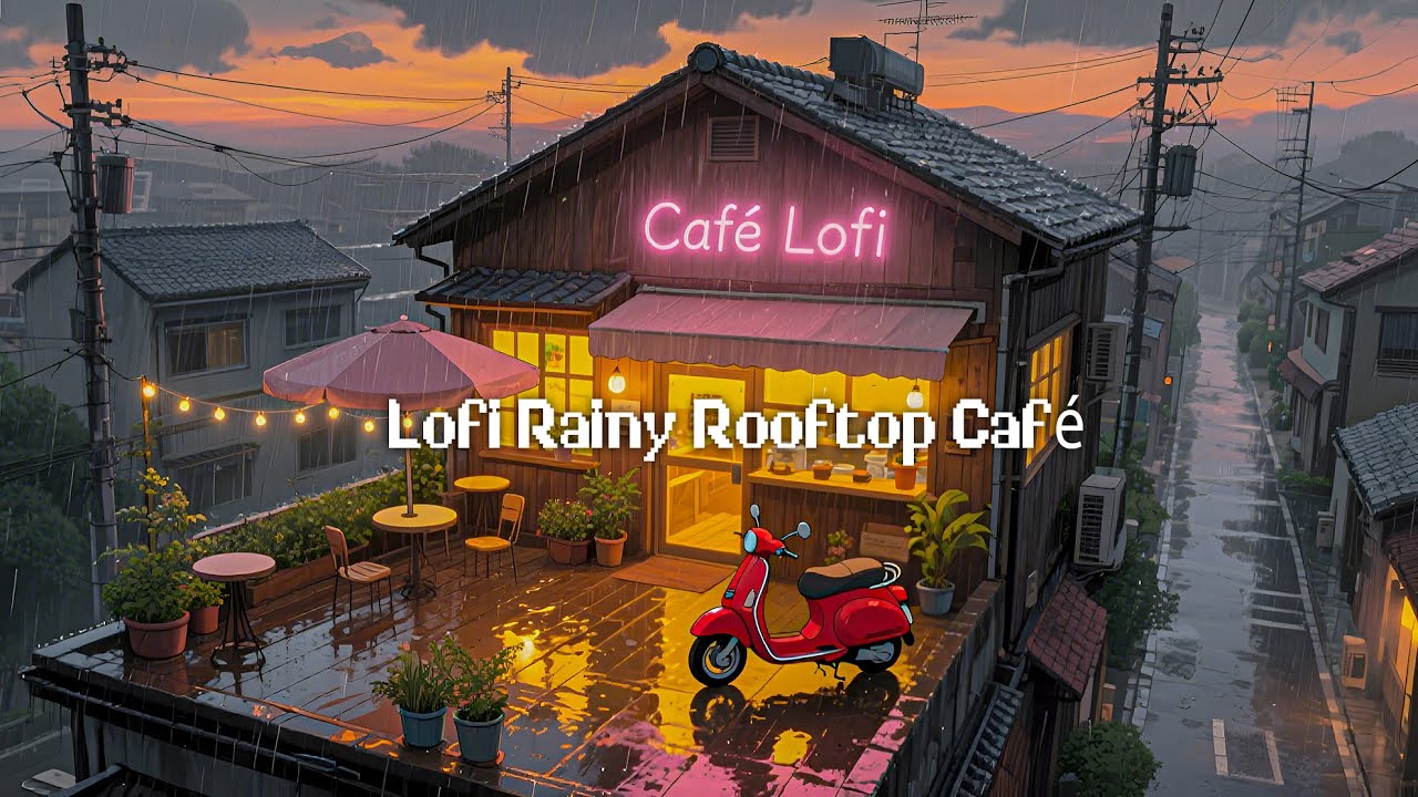 Lofi Rainy Rooftop Caf&eacute; ☕ Chill Lofi Beats to Relax, Study, and Sleep