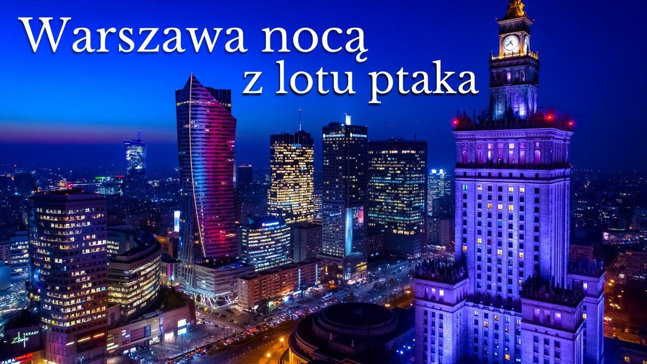 Warszawa nocą z lotu ptaka / Polska z drona