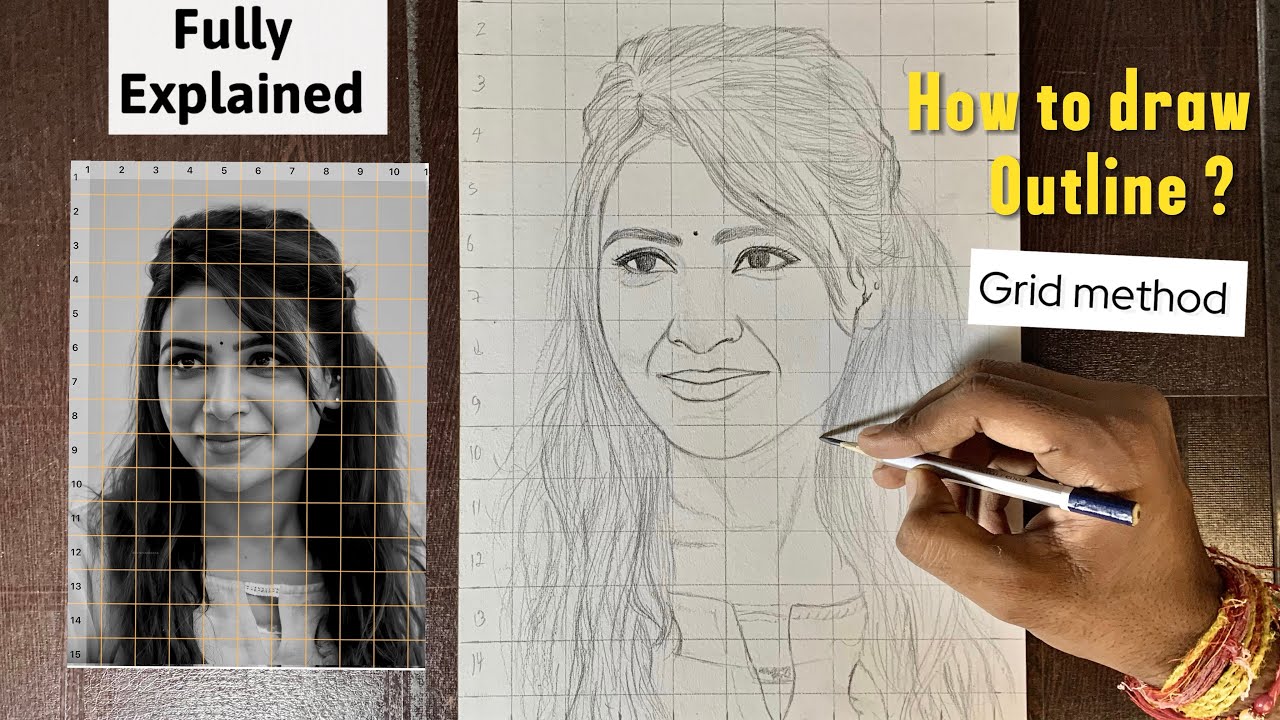 How to draw outline with grid method // step by step outline drawing // grid method // #drawing #art