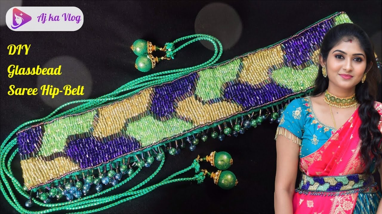 DIY Saree Waist belt with Glass Beads, Saree hip belt making