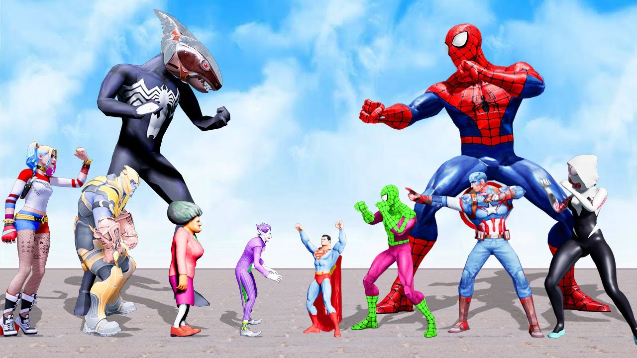 Superheroes Spiderman Rescue Shark Spiderman from Joker, Venom vs Hulk | Will Baby Spider Win