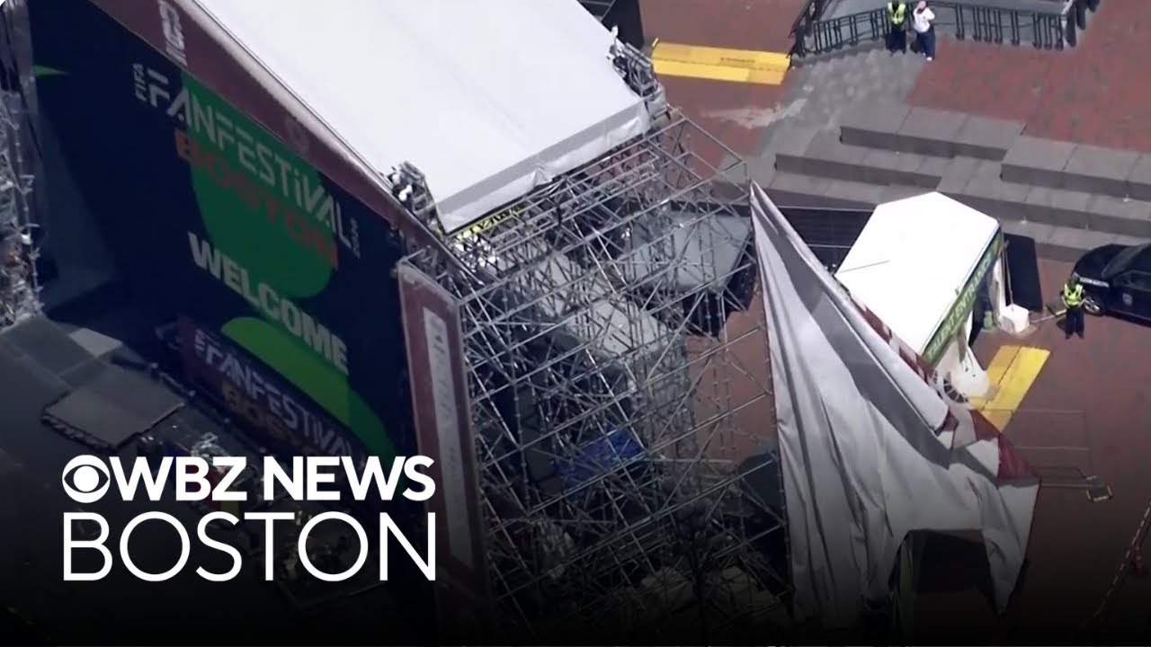 High winds delay opening of FIFA Fan Festival in Boston, fan wait in line to watch USA v. Australia