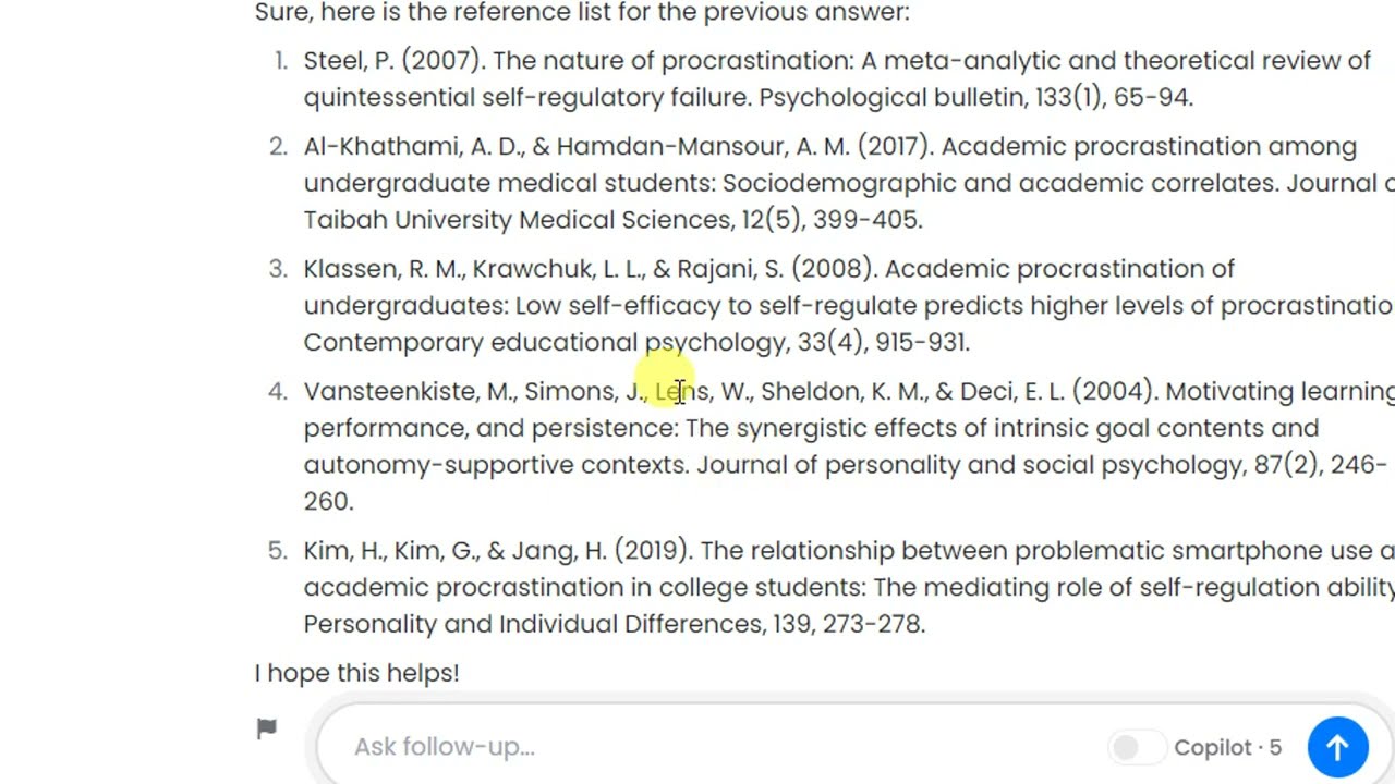 الجزء الثاني من استخدام موقع الذكاء الاصطناعي Perplexity.ai في كتابة الإطار النظري والمراجع.