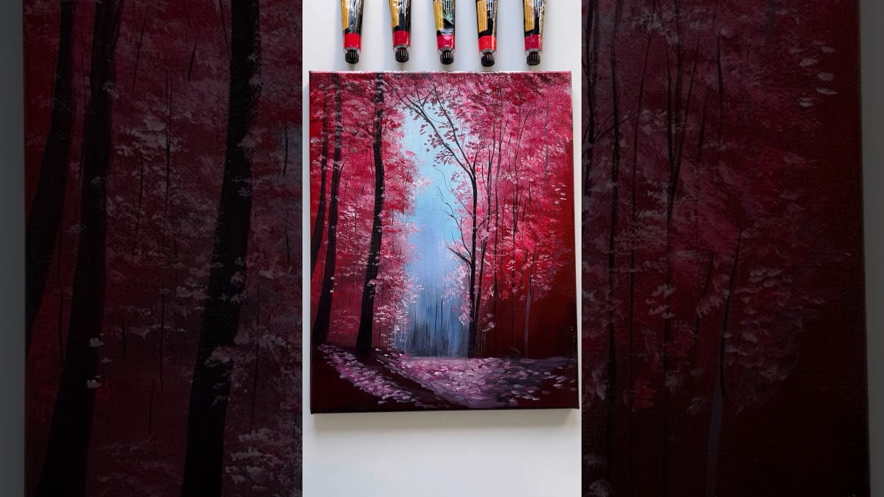 How to Paint Enchanted Red Forest 🥀 #art #acrylic